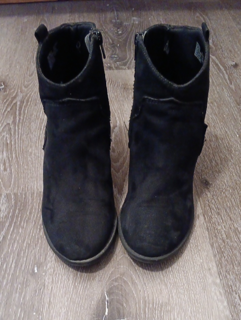 Time and Tru Black Suede Ankle Booties with Side Zipper